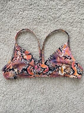 Shade & Shore Orange Black Snake Print Racerback T-back Bikini Top Size Small